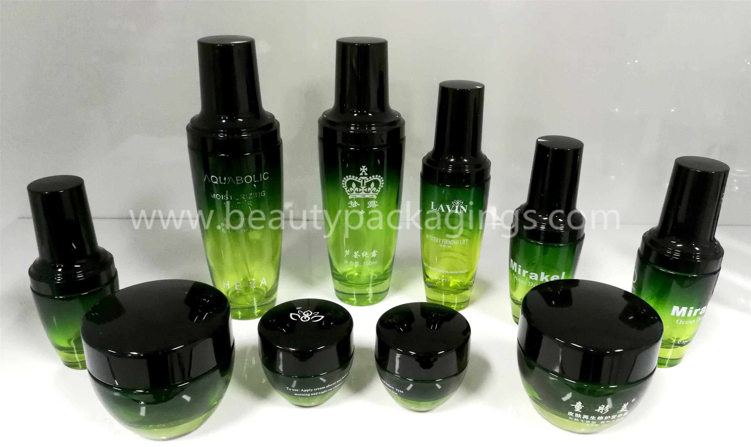Black_green Color Serum Cosmetic Bottle And Cream Jars